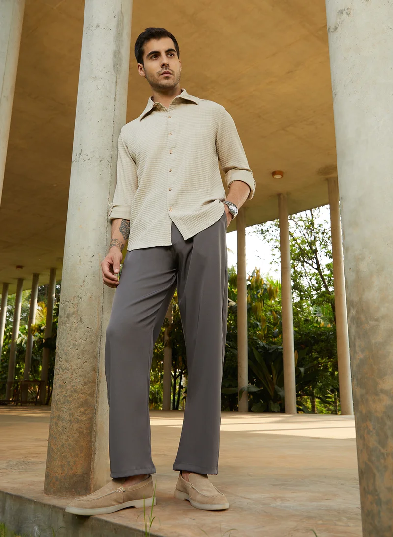 CAHOOT  Men's Charcoal Black Straight Pleated Trousers For Casual Wear | Mid-Rise | Straight Fit | Drawstring Closure | Trousers Crafted With Comfort Fit For Everyday Wear for Men | Best Price UAE